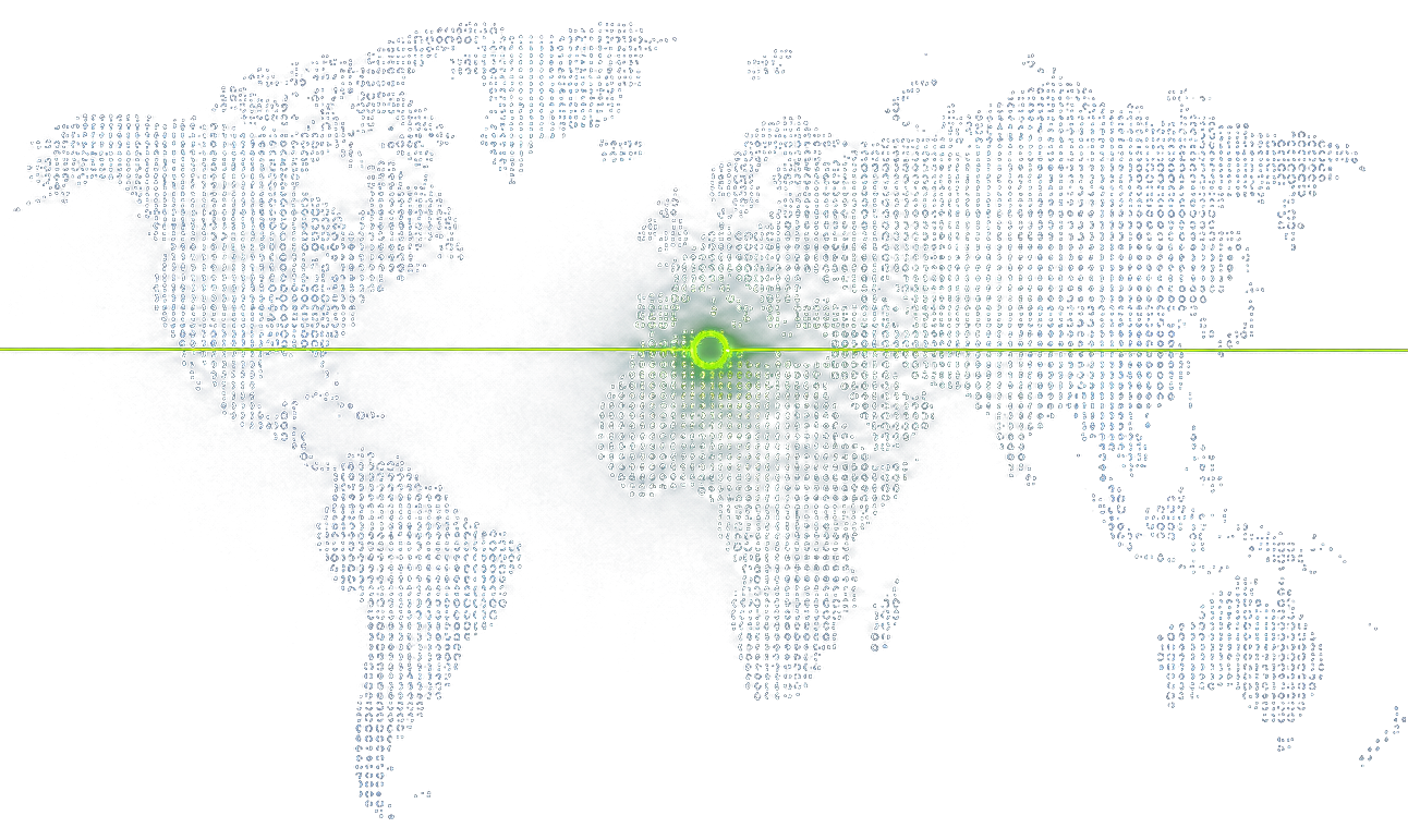 Carte du monde en points, 32e parallèle et nœud sur la Tunisie